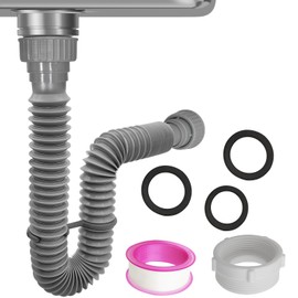 1-1/2" Sink Drain Pipe Kit, Flexible Drain Pipe P Trap, 11.5"-30" Flexible P Trap, Under Sink Plumbing for Bathroom & Kitchen, 1-1/4" Adapter Included, 1 PACK