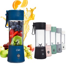 COOK WITH COLOR Mini Portable Blender - 250W Power, 12oz Capacity, Stainless Steel Blade, Wireless/USB Rechargeable,Blue