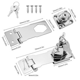 YUE Qin 2 Pack Hasp & Staple Locking Padlock with Keys Keyed Locking Hasp Shed Lock Door Lock Hasp with 4 Keys Chrome Plated Hardware for Locking Shed Doors Cabinets Furniture(2.5inch and 3inch)