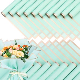xunhewi 20 Sheets Gold Edge Flower Wrapping Paper Bouquet Packaging Paper Florist Bouquet Supplies for Wedding DIY Craft Gift Packing (Light green)