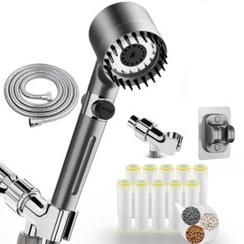 Filtered Shower Head with Handheld & High Pressure - Ion Drops Shower Head with 59" Stainless Hose for Hard Water | 3 Spray Modes with 10 Replaceable Filters