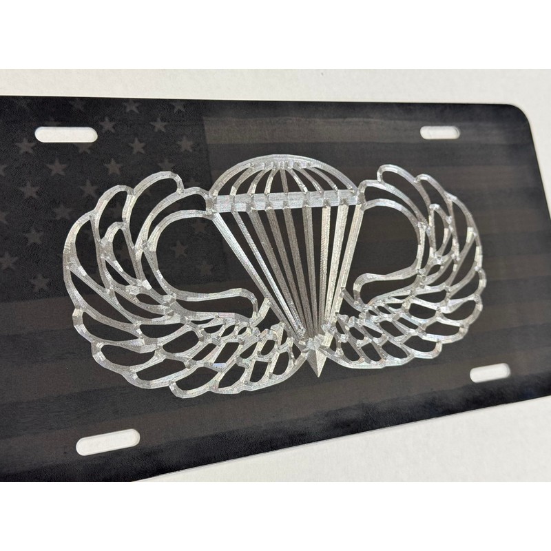 Laser US Flag & Diamond Etched Army Airborne Wings Car