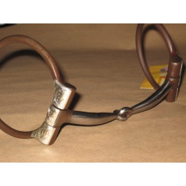 AMERICAN EQUINE ANTIQUE BROWN DEE SMOOTH MOUTH SNAFFLE HORSE TRAINING BIT w/COPPER INLAY~268-110