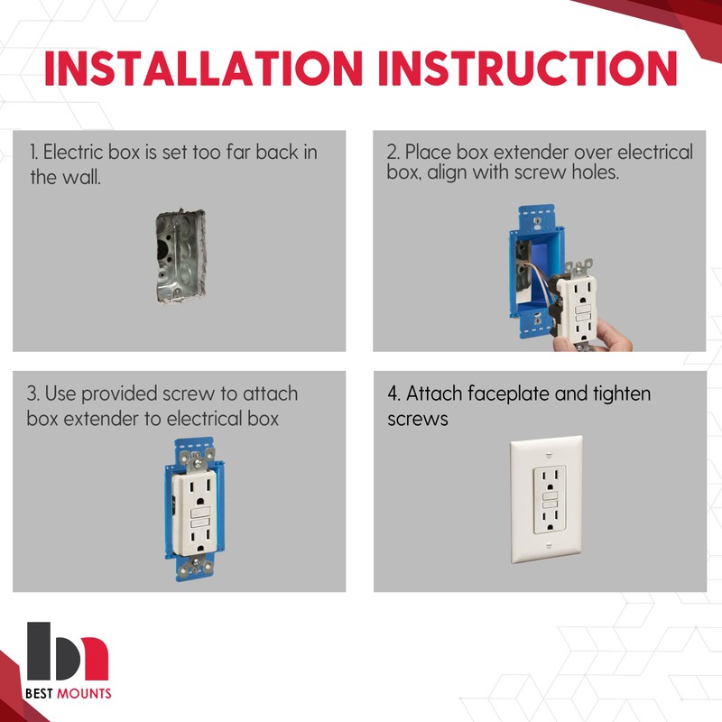 BestMounts - 1 Pack Electrical Power Outlet Box Extender Kit