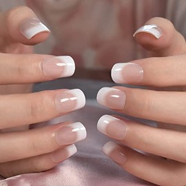 Elevenail Daily Natural Nude White Press On French Uñas Cortas Squoval Falsas Uñas Postizas Consejos Salón Manicura Reutilizable Diy Artificial Uñas A