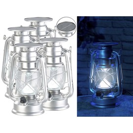 Lunartec Solar Lanterns Camping: Set of 4 Dimmable High-Power Solar LED Storm Lamps, 200 lm, 3 W, Silver (Solar Petroleum Lamp, Outdoor Table Lamp)