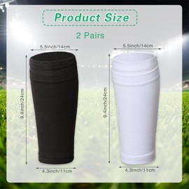 Fidqiog 2 Pairs Soccer Shin Guards Calf Sleeves, Elastic Breathable Soccer Socks with Pocket for Inserting Soccer Shin Pads, Flexible Shin Defender Sleeve Sock for Youth Adults Beginners(Black, White)