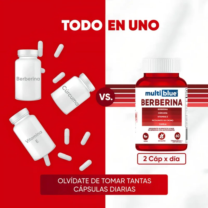 Multiblue Berberina 60 Capsulas Con Vitamina E Curcuma Sabor Sin