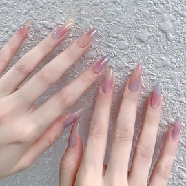 RTKHFZE Press on Nails Almond Shape Medium Fake Nails Oval Press on False Nails with Fantasy Candy Color Gradient Designs Acrylic False Nails Full Cover Glue on Nails for Women and Girls 24Pcs