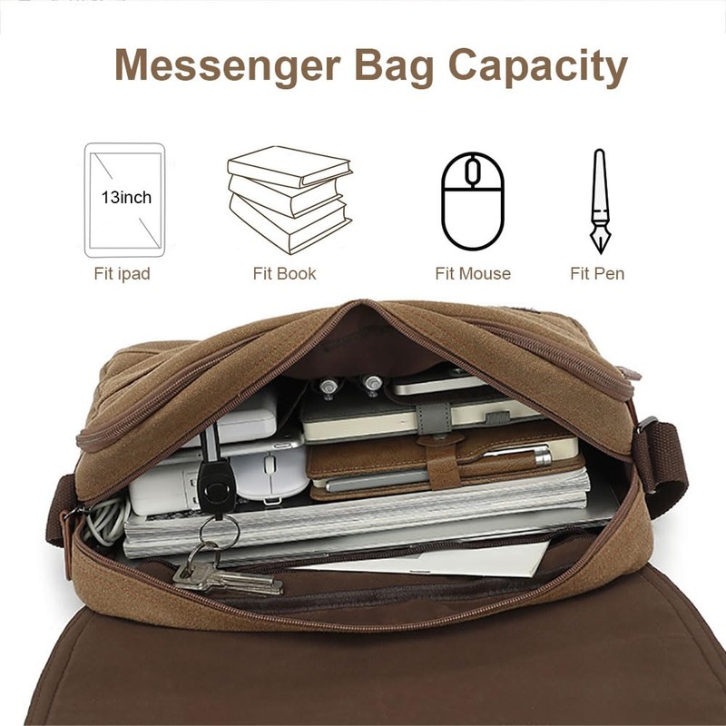 13-inch Retro Canvas Crossbody Bag - Small messenger bag for