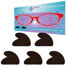 GMS Optical Ultra-Thin Quality Adhesive Halfmoon Felt Nose Pads - Removes Soreness - Large (19mm x 8mm x 1mm) (5 Pair, Black)