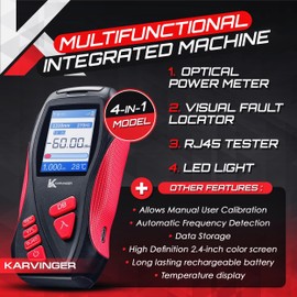 Karvinger Optical Power Meter – 4-in-1 Fiber Optic Tool with VFL, RJ45 Tester & LED Light – Rechargeable Fiber Light Meter for 800–1700nm Signal Testing – Network Maintenance Device