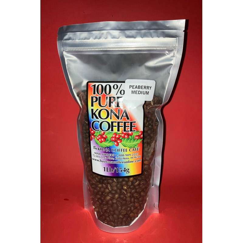100% Kona Coffee Peaberry Medium Roast Whole Bean Coffee (low-acid)