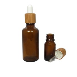 Mini Amber Glass Bamboo White Rubber Head Bottle with Glass Eye Dropper for Essential Oil Pack of 10 (5ml)