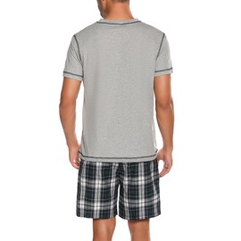 Sykooria Cotton Pajamas Shorts Set for Men Short Sleeve Henley Pajamas Set Soft Comfy Nightwear With Pocket Light Grey S