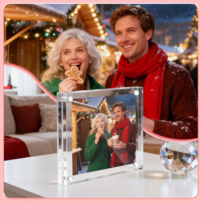 Vowcarol Acrylic 5x5 Picture Frame, Clear Two Sided Display, Free
