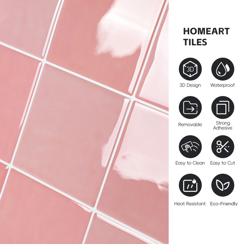 Pink Peel & Stick Backsplash - Self Adhesive Square Tiles
