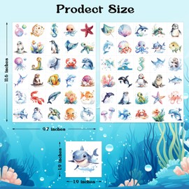Ocean Animals Temporary Tattoo for kids 120Pcs Cute Sea Creature Tattoos Girls Boys Ocean Birthday Party Decorations Supplies Goodie Bag Stuffers