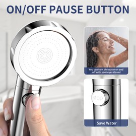 HANLIAN On/Off Pause Camper Shower Head with Filters, Detachable Shower Head with Filter, High Pressure RV Shower Head with Hose and Self-adhesive Bracket, Shower Envy Filtered Shower Head (Chrome)