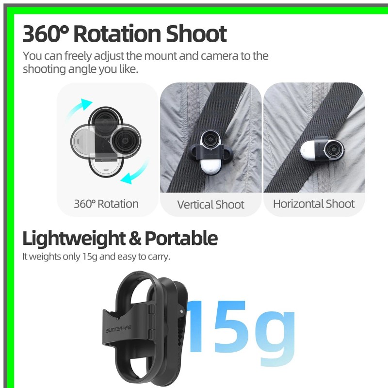 MASDUNCA 360 Rotation Quick Release Backpack Clip for Insta360 Go