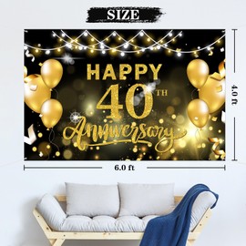 WeBenison Happy 40th Anniversary Backdrop 40th Wedding Anniversary Photography Background Banner Cheers to 40 Years Birthday Anniversary Party Outdoor Indoor Banner Decorations Wall Decor 6x4 ft