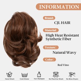 CJL HAIR Claw Clip Short Ponytail Hair Extensions DIY Bendable Metals Messy Bun Hair Piece for Wonen Wavy Curly Synthetic Fake Hairpieces Red Vino