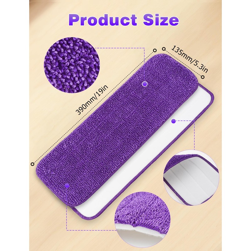 6-Pack Purple Reusable Mop Pads for Swiffer PowerMop, Mellbree Power