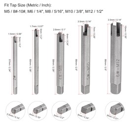 uxcell Tap Extractors Set M5-M12 / 8-10#-1/2" (Metric/Inch), 3/4 Flutes Broken Stripped Screw Thread Tap Remover High Carbon Steel Tools 5pcs
