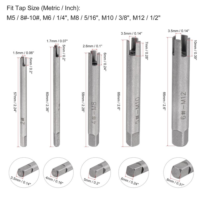 uxcell Tap Extractors Set M5-M12 / 8-10#-1/2" (Metric/Inch), 3/4 Flutes