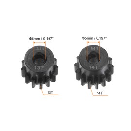 sourcing map MOD 1 M1 Pinion Motor Gear Set 2pcs 13T 14T Fits 5mm RC Motor Shaft M1 Pitch Gears for RC Car with Allen Key