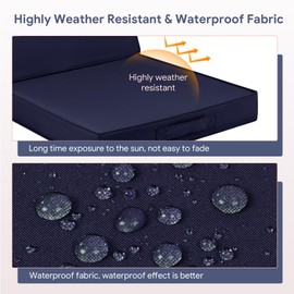 Parkerly Outdoor Chair Cushion 22 x 22 x 3 Inch Waterproof Patio Chair Cushions Set of 2 Double Piping Outdoor Seat Cushions for Patio Furniture Garden Sofa with Ties, Navy Blue