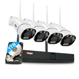 [Dual Warning, 1TB Hard Drive] 4K Security Camera System Wireless Wi-Fi, 4pcs Camera Security for House Indoor Outdoor 24/7 Recording, 2 Way Audio, AI Detection, Spotlights Night Vision, 8 Channel NVR