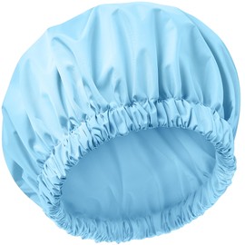 Reusable Shower Cap for Women, Large Waterproof Shower Bonnet Washable Elastic Band Bath Hair Hat for Long Hair, Braids(Light Blue)