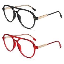 AMOMOMA Retro Blue Light Aviator Reading Glasses for Women Men,Vintage Computer Reader Frame 2.0 1.5 AM6155 C1+C5 2.0 X