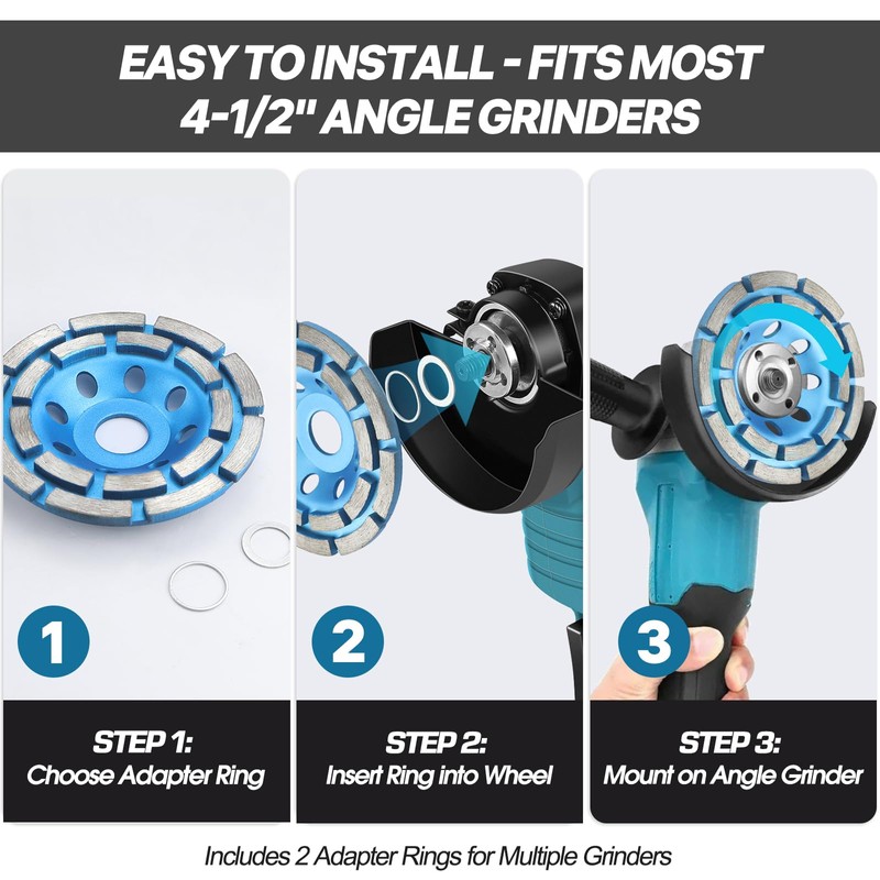 4-1/2 Inch Diamond Concrete Grinding Wheel, Double Row Heavy Duty