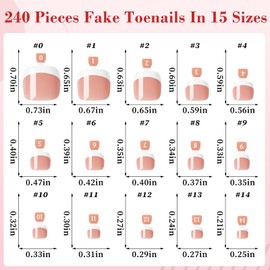 240pc White French Tip Press on Toenails Women Fake Toe Nail Kit, Naked Toe Nails Press ons Nail Short Square Glue Toenail Acrylic Toes Nails Tips French Fake Toenail Tip Stick False Toes for Feet