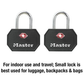 Master Lock 4681TBLK TSA Approved Luggage Lock with Key, 2 Pack, Black