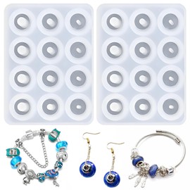Silicone Resin Jewelry Making Molds, 2 Pack 12-Cavity Oval Bead Design with Hole for DIY Crafts