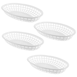 8 Pack Oval Fast Food Baskets Plastic Oval Basket Small Fruit Bread Basket Bin Food Serving Tray for Sandwiches, Burgers, Nachos, Fries, Hot Corn Dogs Food Serving Storage Display Decor