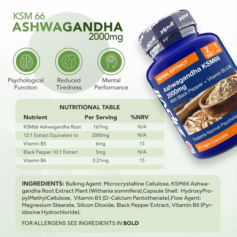 Zipvit Ashwagandha KSM 66 2000 mg with Vitamin B6, B5