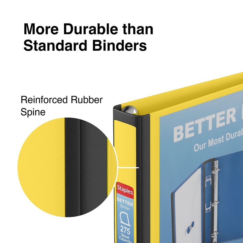 Staples 1-inch 3-Ring Better Binder, Yellow, 3/Pack (ST55846-CCVS)
