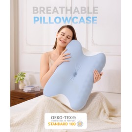 Restnature Cervical Pillowcase - Pillow Covers, Cooling Pillow Case with Hidden Zipper, Breathable Pillowcase for Hot Sleepers, Machine Washable, Sky Blue