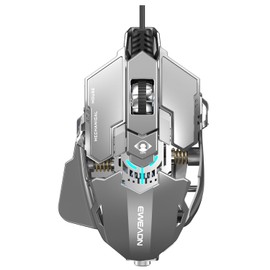 SEUNKWANG EWEADN G5 Wired Gaming Mouse, Ergonomic RGB Computer Mouse, 12800 Adjustable DPI, 9 Programmable Macro Buttons with Rapid Fire Key Compatible for PC/Laptop/Windows-Grey&White
