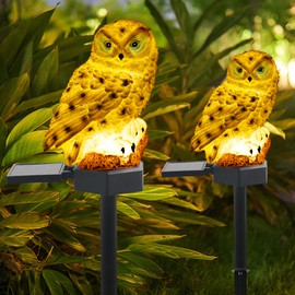 iQYTB - Juego de 2 luces solares para jardín, diseño de búho, luces solares para jardín al aire última intervensión, IP67, impermeables, de color blanco cálido, para jardín, patio, césped, decoración de pasarela (blanco)