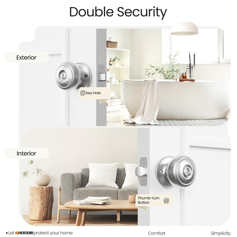 HOSOM Privacy Door Knob with Lock, Interior Door Knobs for