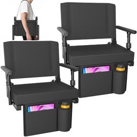 HOPERAN Stadium Seats with Back Support - Bleacher Chairs with Back and Cushion with Armrest, Thick Padded Bleacher Seats Includes Shoulder Strap, Lightweight Portable Stadium Chair