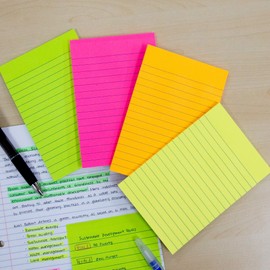 BAZIC Sticky Notes 4x6 Lined Ruled Neon Color Post Stickies, Self Stick Note, Colorful Adhesive Memo Pads, Recyclable (50 Sheets/Pack), 24-Packs