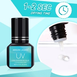 Arison Lashes UV Eyelash Extension Glue Safe and Mild Without Irritation Retention Maximum Adhesion for Semi-Permanent Extensions Profe（Black Bottle Blue）