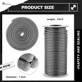 MotiMind 1 Inch x 100 ft Foam Backer Rod for Gaps Joints Concrete Crack Filler Caulk Saver Bulk Foam Backing Rod Concrete Filler Rope for Weather Stripping Door Seal (Gray)