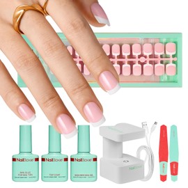 modelones Gel Nail Kit, Top Coat, Nail Builder Gel, Press On Nails Kit with LED Light, 150 PCS Short Pink Square, 15 Sizes French Tip Press on Nails, Pre-Colored Nail Tips for Easy DIY Nail Art